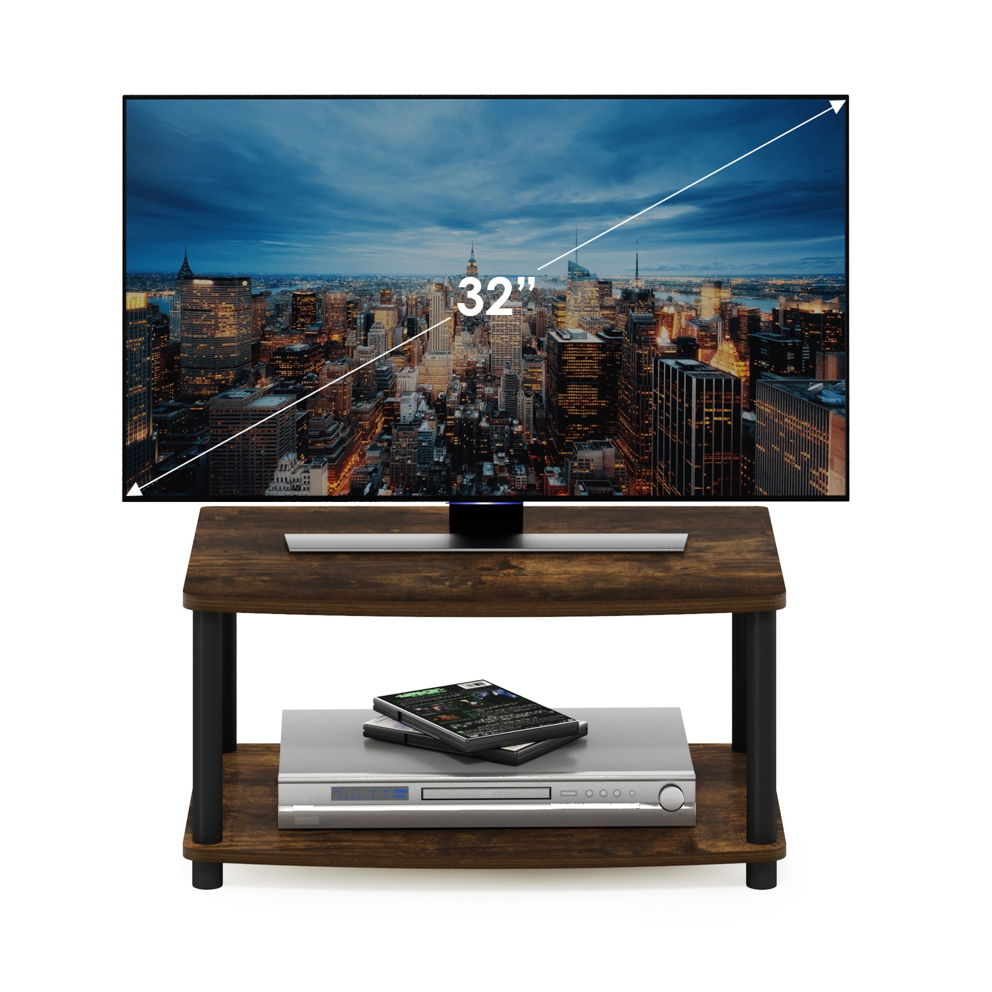 Furinno Turn-N-Tube No Tools 2-Tier Elevated TV Stands, Amber Pine/Black