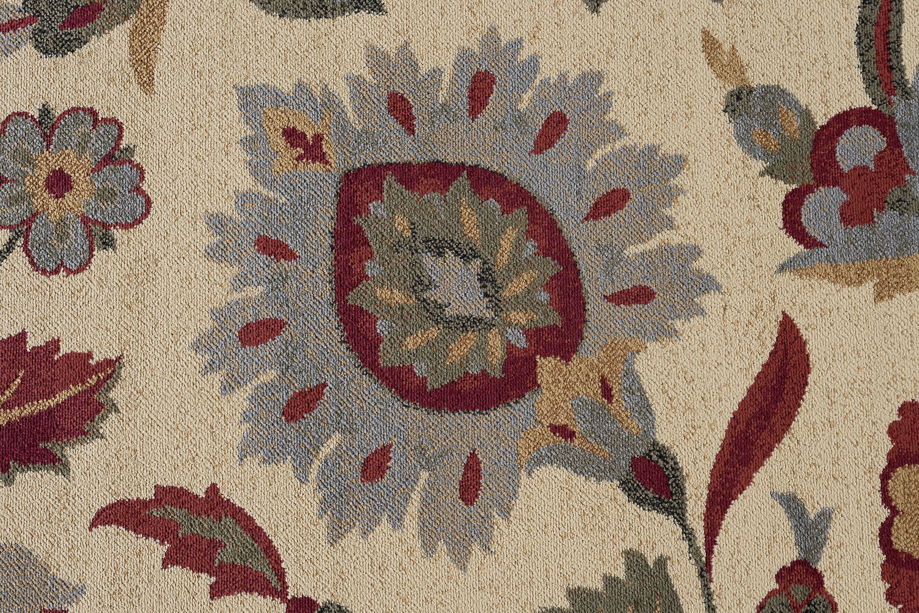 Transitional Area Rug (5'3'' Round) Floral Ivory, Beige Indoor Round Easy to Clean