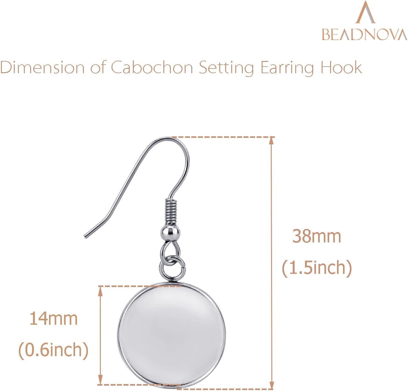 Earring Kit 30pcs Blank Ear Wire Hook 14mm Stainless Steel Cabochon Setting Earring Bezel with Rubber Backs for Cabochon Resin DIY Earwire Making (14mm, 30pcs)