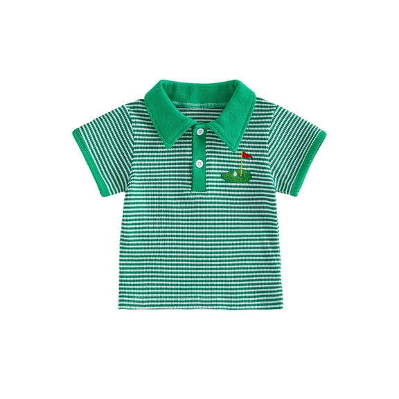 BemeyourBBs Toddler Baby Boy Golf Shirts Outfits Waffle Knit Striped Short Sleeve Half Button-up Collared Shirt Tops Infant Casual Summer Clothes