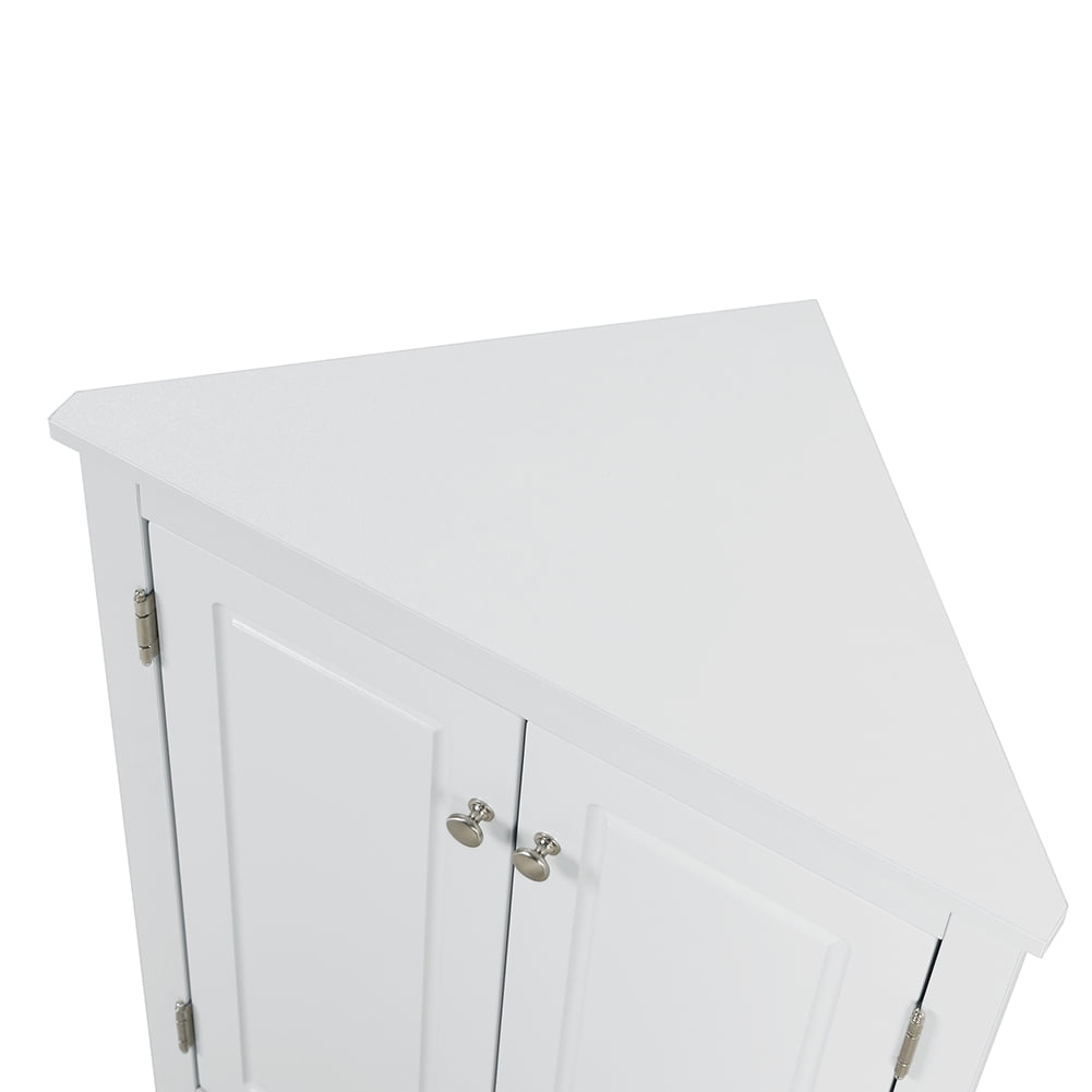 Kepooman Triangle Bathroom Floor Cabinet, Free Standing Wooden Storage Organizer with Adjustable Shelves, Multiple Tiers Storage Living Room Cabinet for Home, White Kepooman Triangle Bathroom Floor Cabinet, Free Standing Wooden Storage Organizer with Adjustable Shelves, Multiple Tiers Storage Living Room Cabinet for Home, White