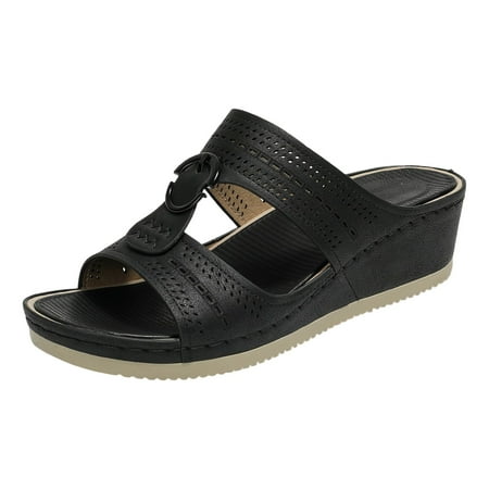 

Ladies Fashion Summer Solid Color Leather Cover Toe Comfortable Thick Sole Sandals Sports Bras Limited Time Deals of the Day