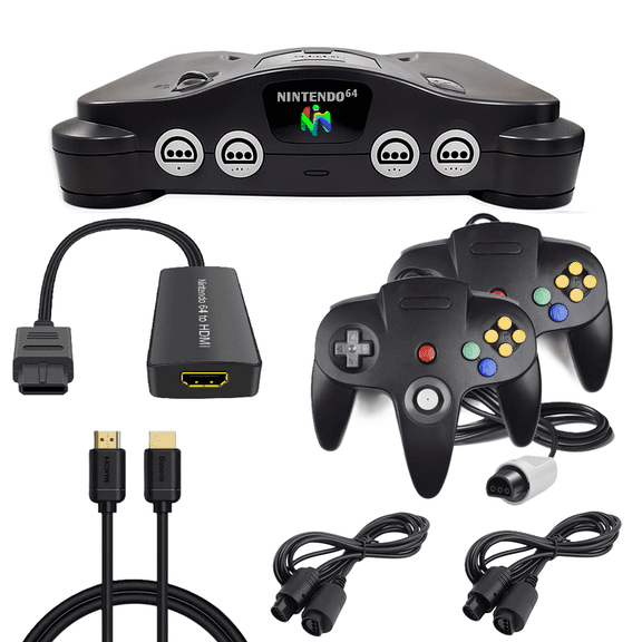 Restored Nintendo 64 N64 Game Console Premium Bundle with Two Retrofam Black Controllers (Refurbished)