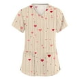 thumbnail image 2 of Valentines Day Scrub Tops Women Hoilday Short Sleeve Cute Love Hearts Graphic Scrub Shirts Casual V Neck Scrubs Medical Nurse Workwear Nursing Uniform with Pockets Beige 4XL, 2 of 6