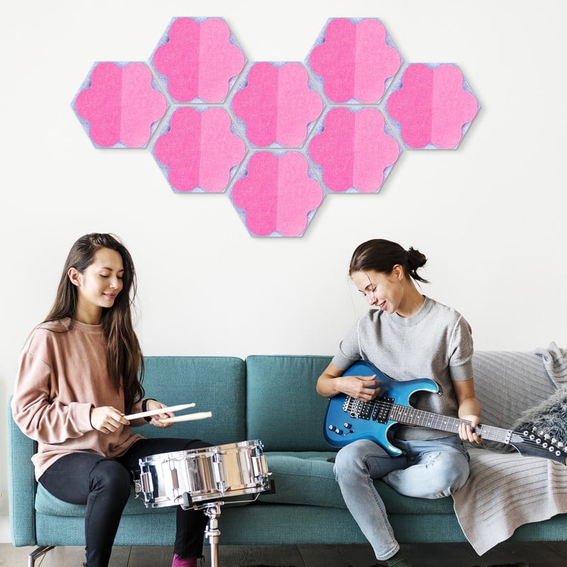 DOLLAR BOSS 8 Pcs Hexagon Felt Cork Board Tiles, Pink Flower Design Bulletin Board Strips Self Adhesive DIY Bulletin Board Pin Board for Home Wall Decor Stickers Memos Photos Display Notes, Photos