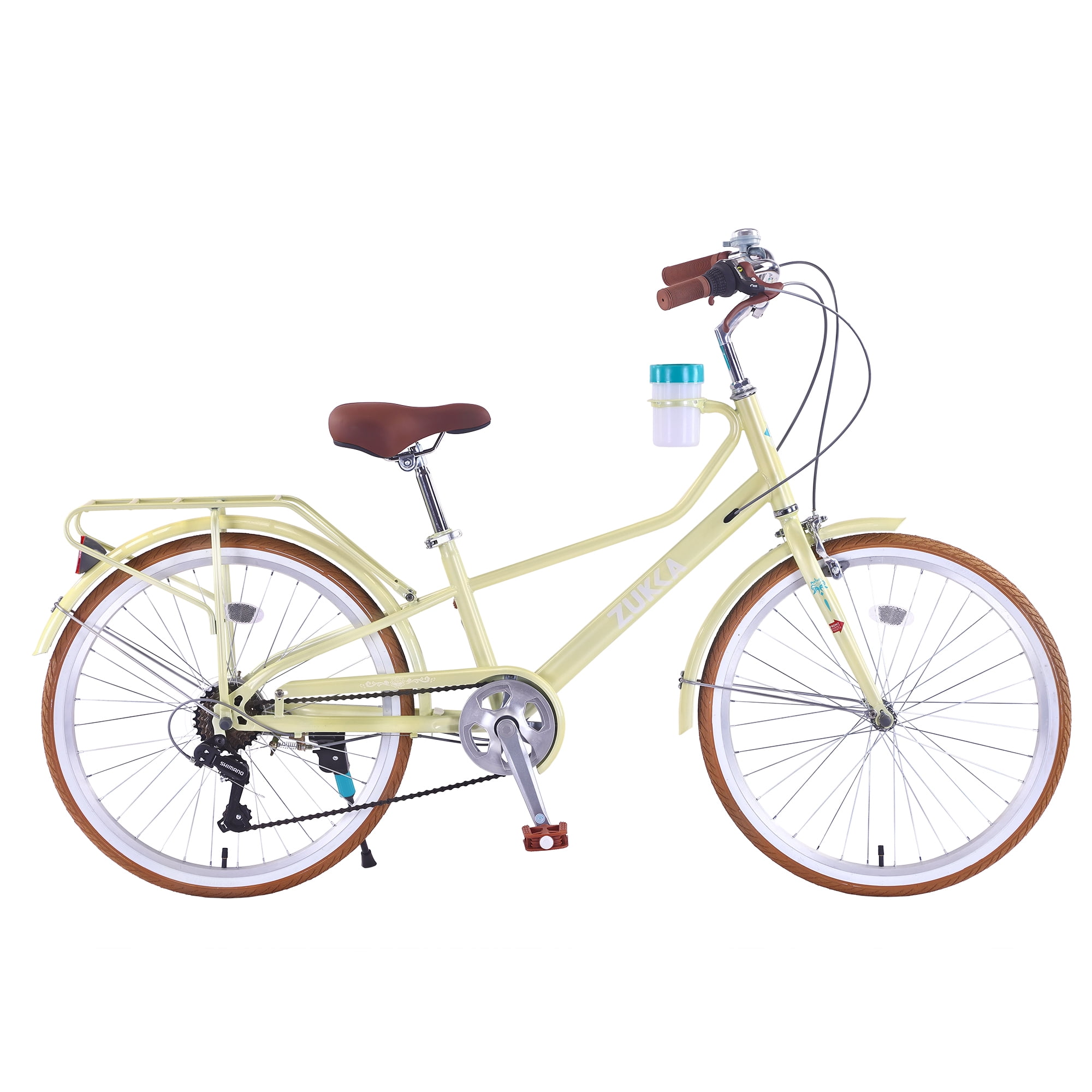 24 Inch Women's Cruiser Bike, 6 Speed Step-Through Commuter Bicycle with Rear Rack & Cup Holder, Adult City Bike