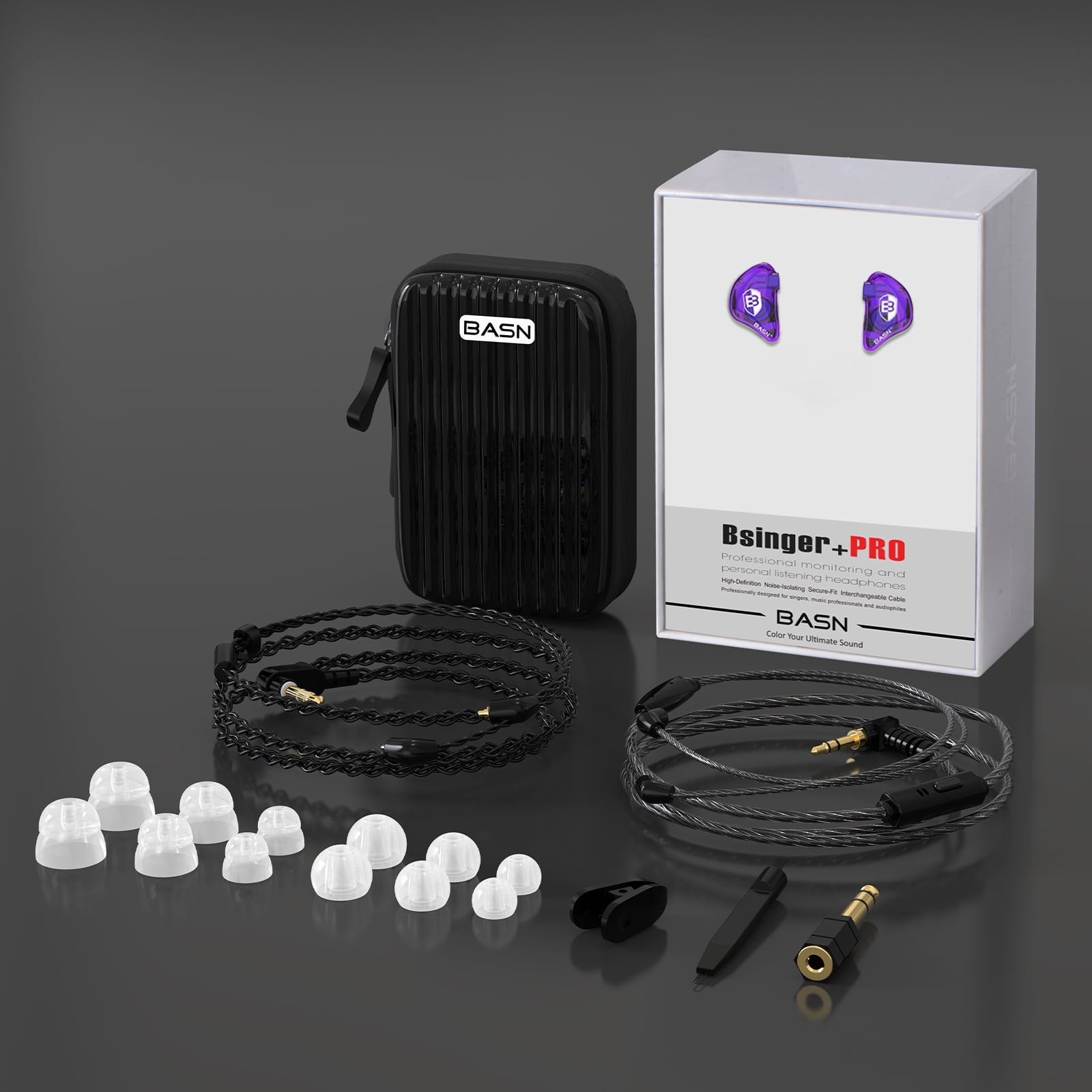 BASN Bsinger Pro in Ear Monitor Headphones for Musicians Audiophiles Drummers, Noise Isolating Earbuds with Dual Driver Dynamic Crystal Clear Sound (Purple)