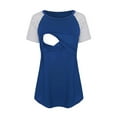 thumbnail image 3 of Women Maternity Short Sleeve Nursing Patchwork Color Tops Breastfeeding Blouse, 3 of 4