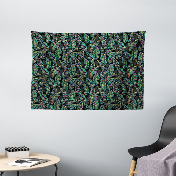 Banana Leaf Tapestry, Rainbow Color Oil Painting Effect 90s Style Vertically Aligned Banana Leaves, Wall Hanging for Bedroom Living Room Dorm Decor, 60W X 40L Inches, Multicolor, by Ambesonne