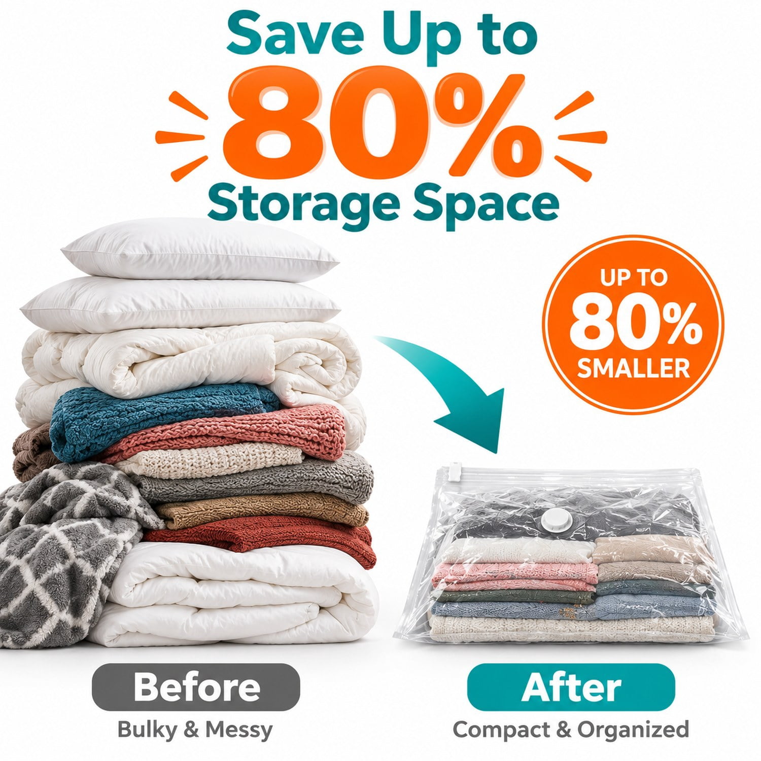 Vacuum Storage Bags, 15 Pack Space Saver Seal Bag(3 Jumbo/3 Large/3 Medium/3 Small/3 Roll), Compression Airtight Zipper Space Bags with Electric Pump, for Cloth, Bedding, Blanket, Pillow, Travel