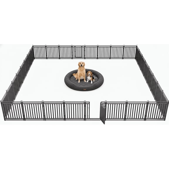 SPZONE 32" Metal Dog Playpen, 32-Panel Indoor & Outdoor Dog Fence for Large, Medium & Small Dogs, Black/Silver