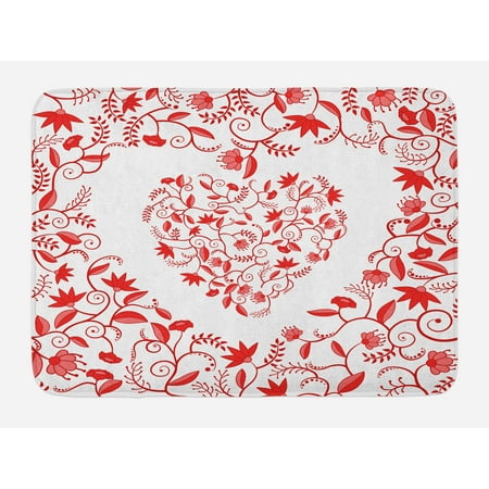 - Valentines Day Bath Mat, Paisley Floral Details with Leaves and Roses in a Shape of Heart Frame Image, Non-Slip Plush Mat Bathroom Kitchen Laundry Room Decor, 29.5 X 17.5 Inches, Red, Ambesonne