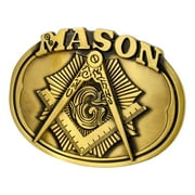 Freemason Belt Buckle / Masonic Buckle - Gold Tone Brushed Masonic Rounded
