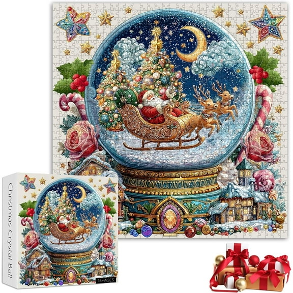 Christmas Ball Jigsaw Puzzles 1000 Pieces, Christmas challenging Puzzle for Adults and Beginner, Santa's Snow Village Puzzle Family Activity Games for Home Decor Gifts(1set)