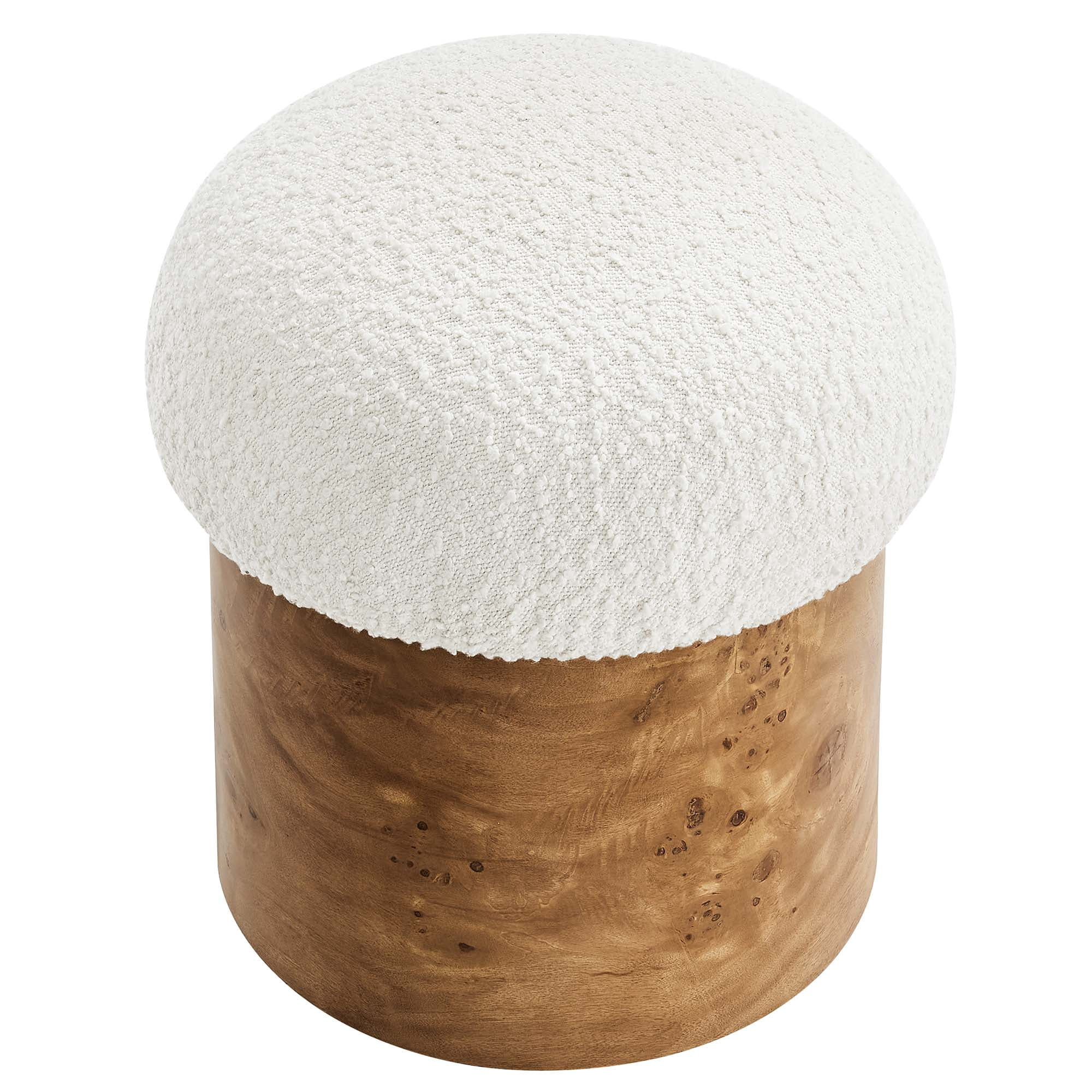 Breeze Boucle Upholstered Ottoman in Ivory Burl
