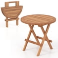 thumbnail image 1 of Gymax Table Indonesia Teak Wood Round Slatted Tabletop Portable Camping Folding Side Patio, 1 of 5