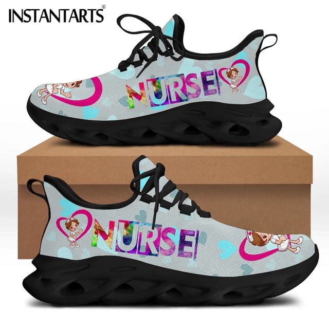 Zapatillas deportivas de malla con estampado de enfermera, transpirables, con cordones, para mujer, con plataforma de enfermería