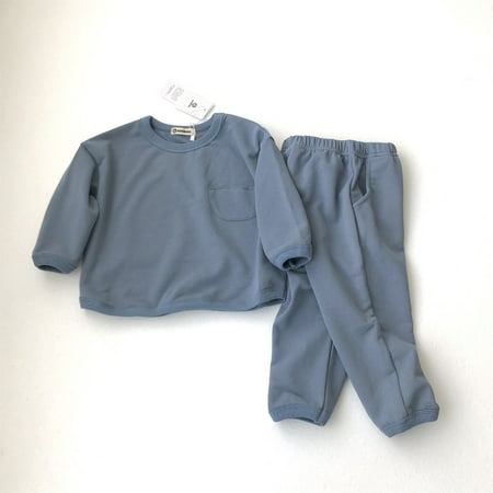 

Baby Casual Girl Simple Set Kid Summer Clothes Baby Girls Boys Autumn Solid Cotton Long Sleeve Long Pants Sleepwear Set Outfits Clothes