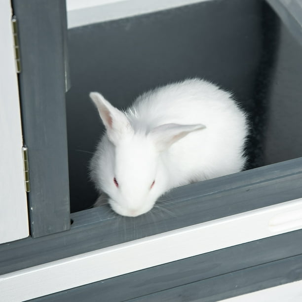 PawHut Clapier à lapin de 57 cm, cage à lapin à 2 niveaux, cage à cochon  d'Inde, enclos à lapin, maison pour petits animaux d'intérieur et  d'extérieur avec plateau coulissant, rampe 