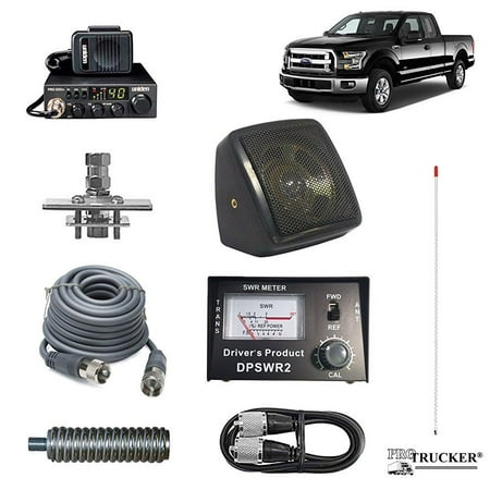 pro trucker pickup cb radio kit includes radio, 4' antenna, cb antenna mount, cb coax, swr meter w/ jumper coax, speaker, and