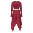 thumbnail image 4 of TiaoBug Women's Metallic Praise Lyrical Dance Costume Liturgical Worship Tunic Irregular Hem Dance Dress Burgundy XL, 4 of 7