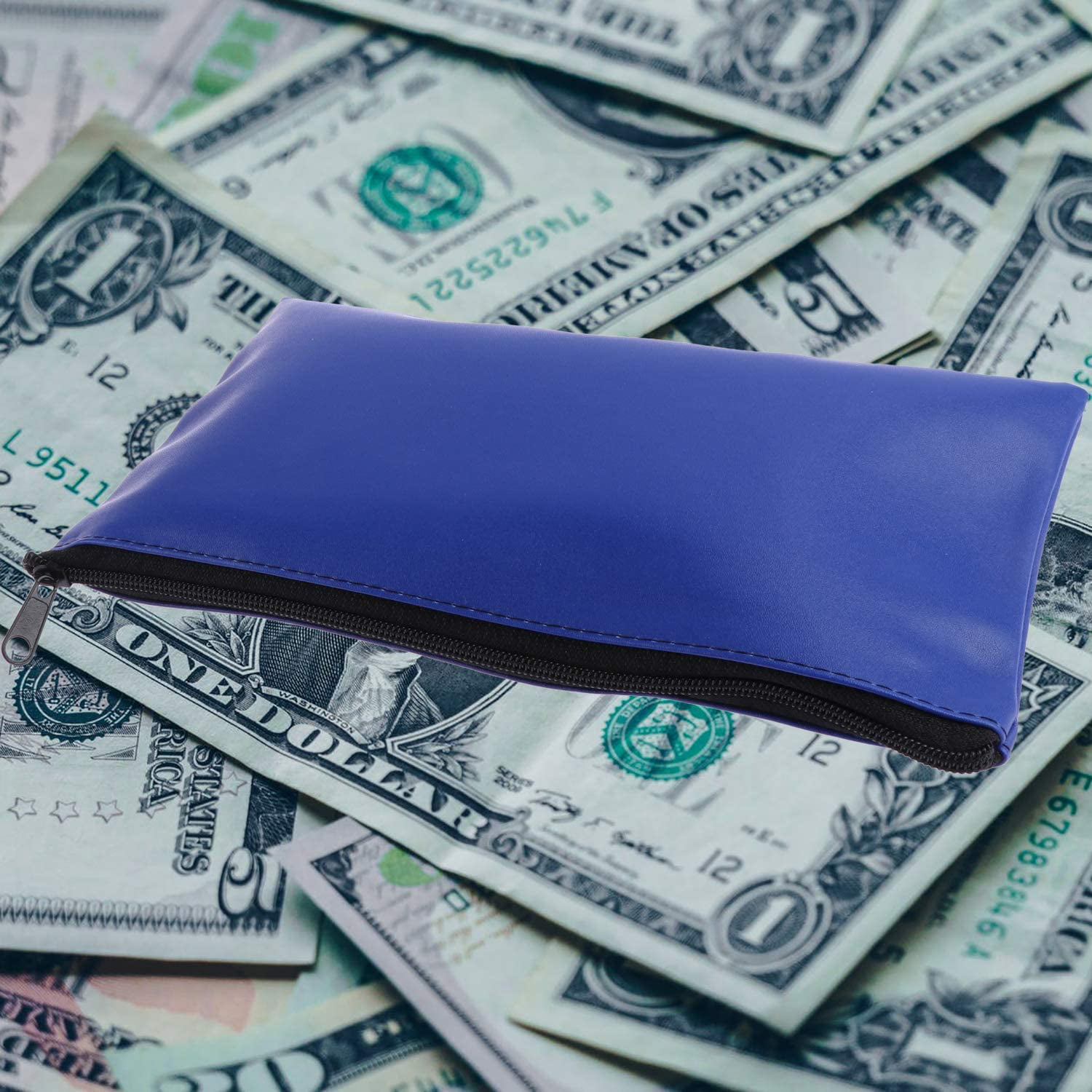 8 Pieces Bank Deposit Money Bag Leatherette Securit Vinyl Blue Zipper Pouches Wallet Utility Zipper Coin Bags for Cash Money,11x6in 