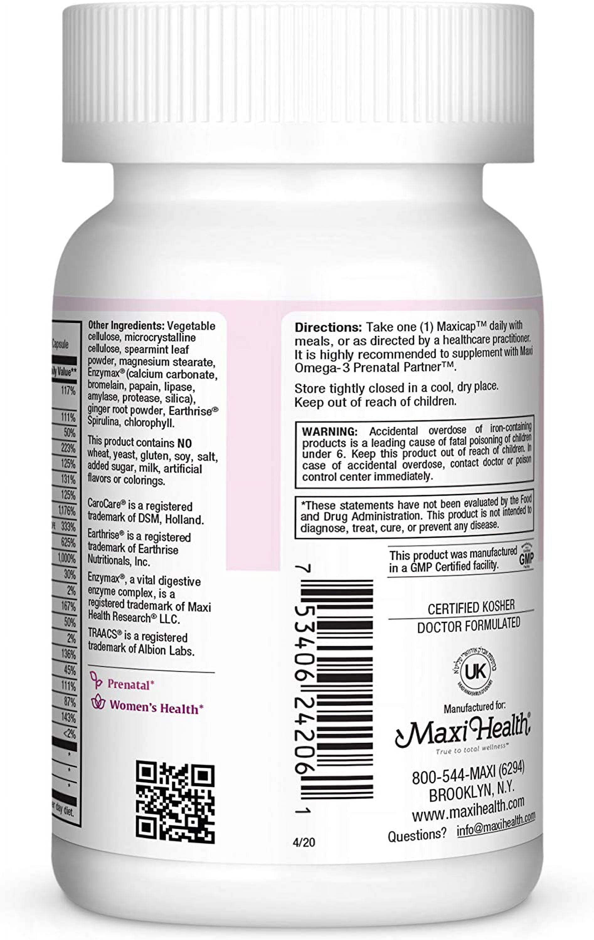 Maxi Health Prenatal Caps Multivitamins with Biotin and Iron One a Day, 60 Count