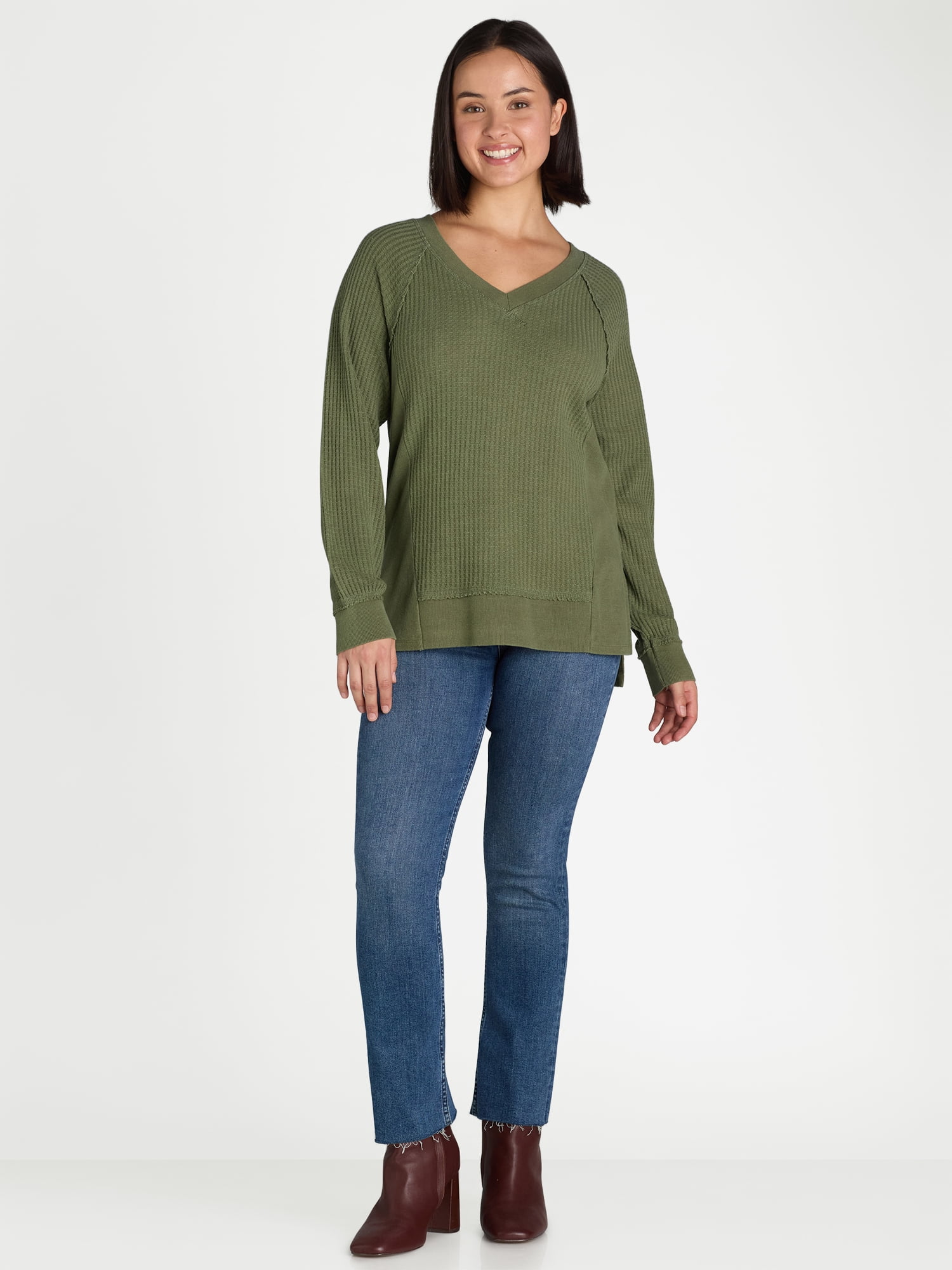 Time and Tru Women's Waffle Knit Sweatshirt, Sizes XS-XXXL