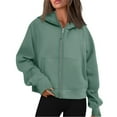 thumbnail image 3 of QUYUON Crop Sweatshirts for Women Lightweight Long Sleeve Cropped Zip up Hoodie with Pockets Drawstring Full Zip Thin Hooded Jackets Women's Casual Workout Long Sleeve Crop Tops Green XL, 3 of 7