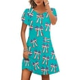 thumbnail image 1 of Puntoco Vestido De Cuello Redondo De Manga Corta Suelto Informal Estampado Del Día De La Independencia De Verano Para Mujer Verde Menta Xl,Regalos Para Mujer Joven, 1 of 5