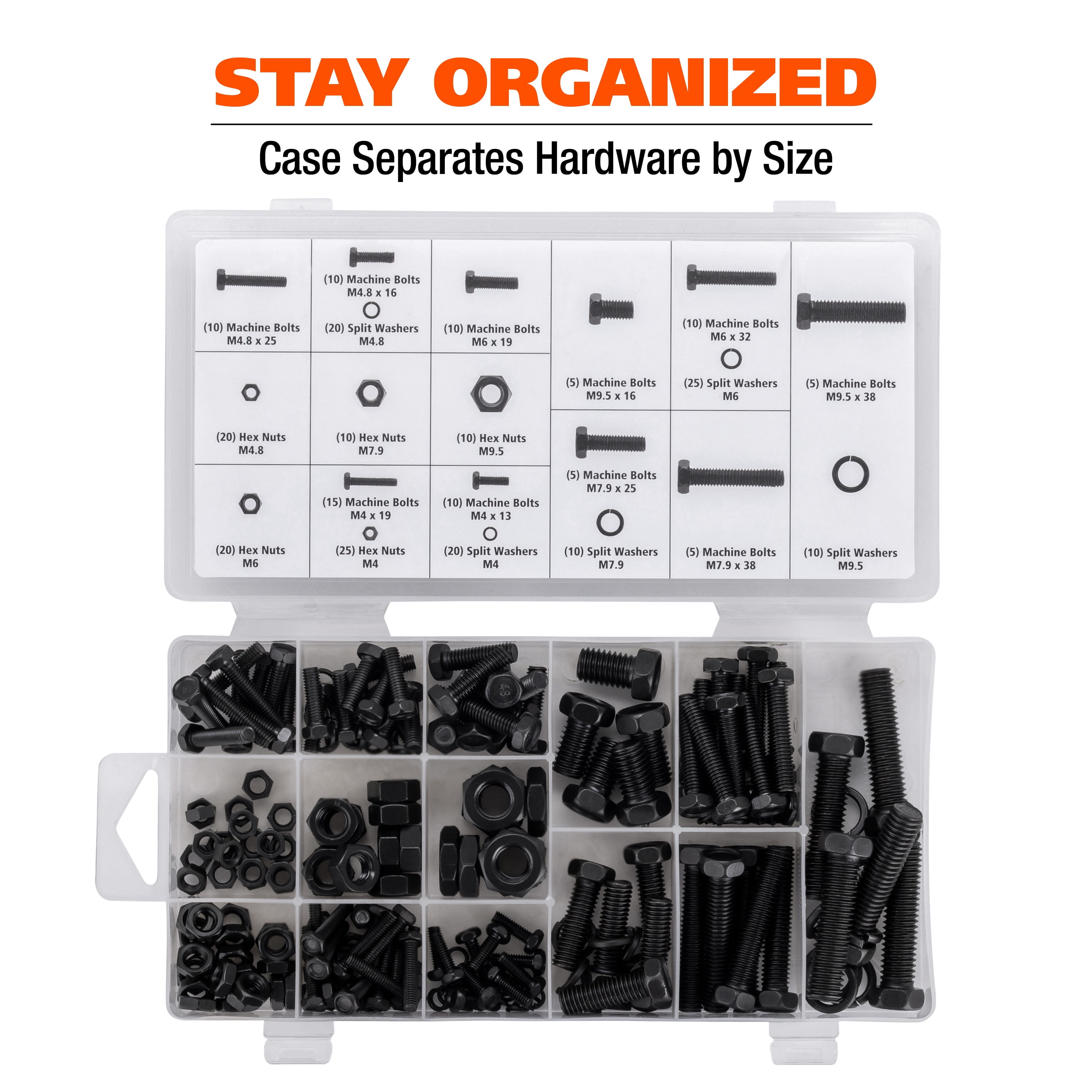 Great Neck Tools Nut & Bolt Assortment, mm, Black, 255 Piece Set
