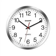 Sharp Wall Clock  Silent Non Ticking 10in QA Movement Battery Operated Silver Chrome Finish
