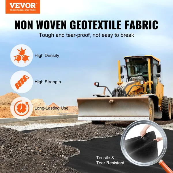 Non Woven Geotextile Fabric 10x100FT 8OZ Heavy Duty Weed Barrier Landscape Driveway Fabric Black for Gravel Underlayment French Drains Ground Cover