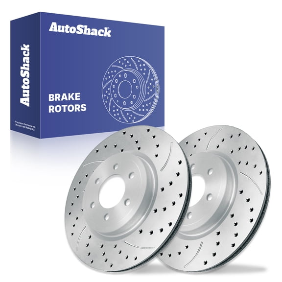 AutoShack Rear Brake Rotors for Ford, F-150 2018-2020, 4WD RWD V6 2.7L 3.0L 3.3L 3.5L V8 5.0L - Coated Drilled & Slotted - Silver Matte Finish - TurboGuard - 13.23" (336 mm), 6-Lug