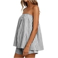 thumbnail image 5 of SOOMLON Cooling Pajamas for Women Plus Size Flowy Sleepwear Set Strapless Ruffle Top Solid Summer Two Piece Nightwear, 5 of 6