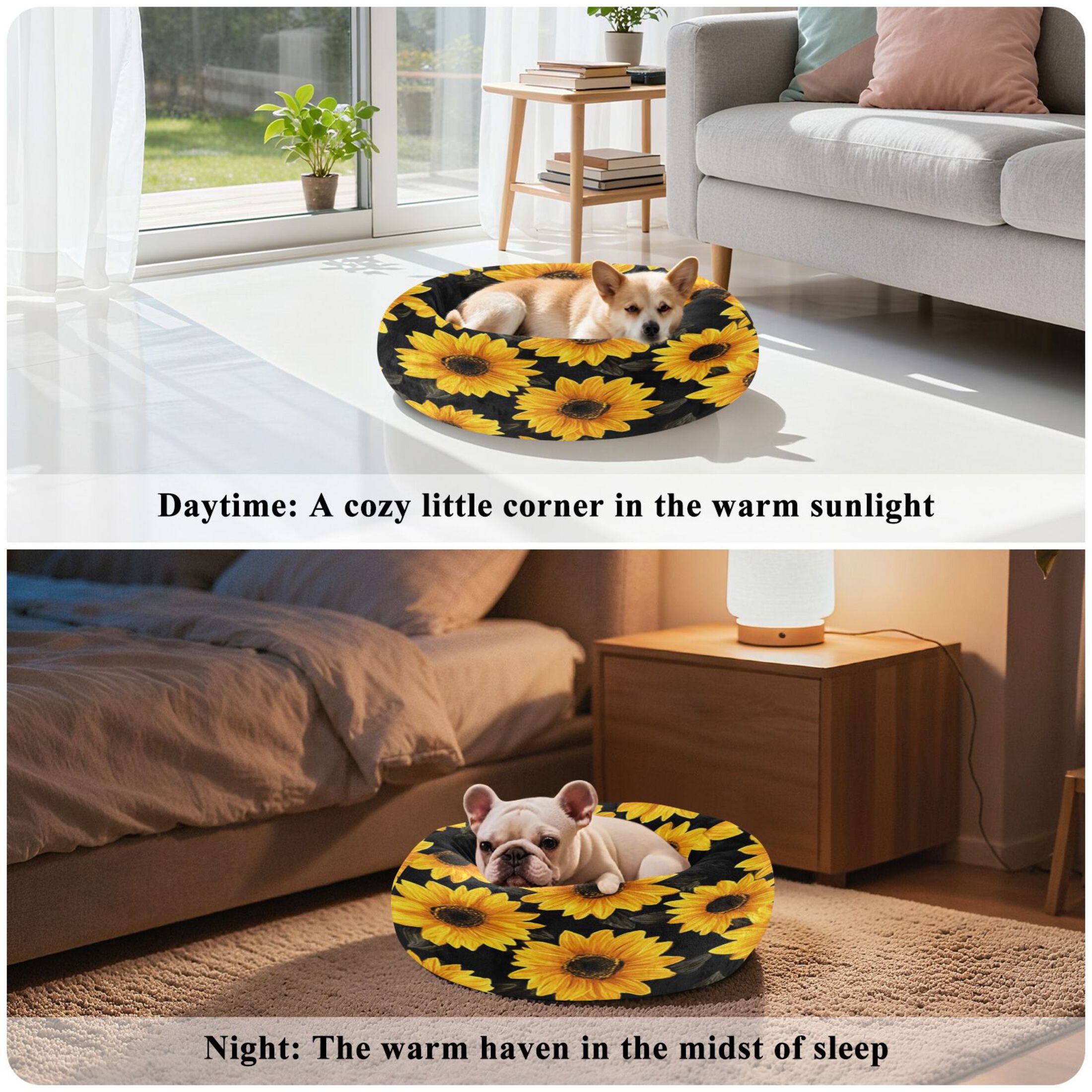 Iauyy Pet Couch Donut Cat Bed for Indoor Cats/Small Dogs Washable & Machine with Non-slip Bottom Calming Cat Furniture, Sunflower (M)