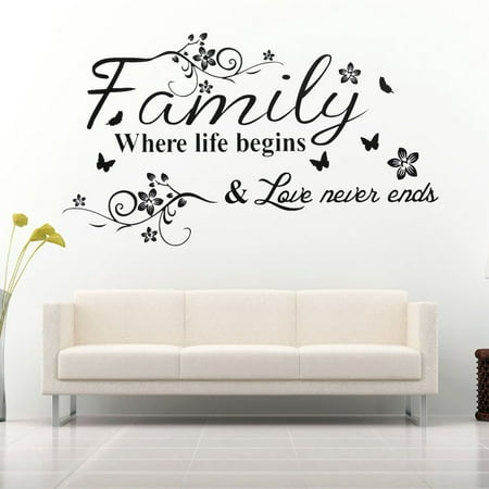 Family Where Life Begins Decal Mural Wall Sticker DIY Art Quote Words Home Decor