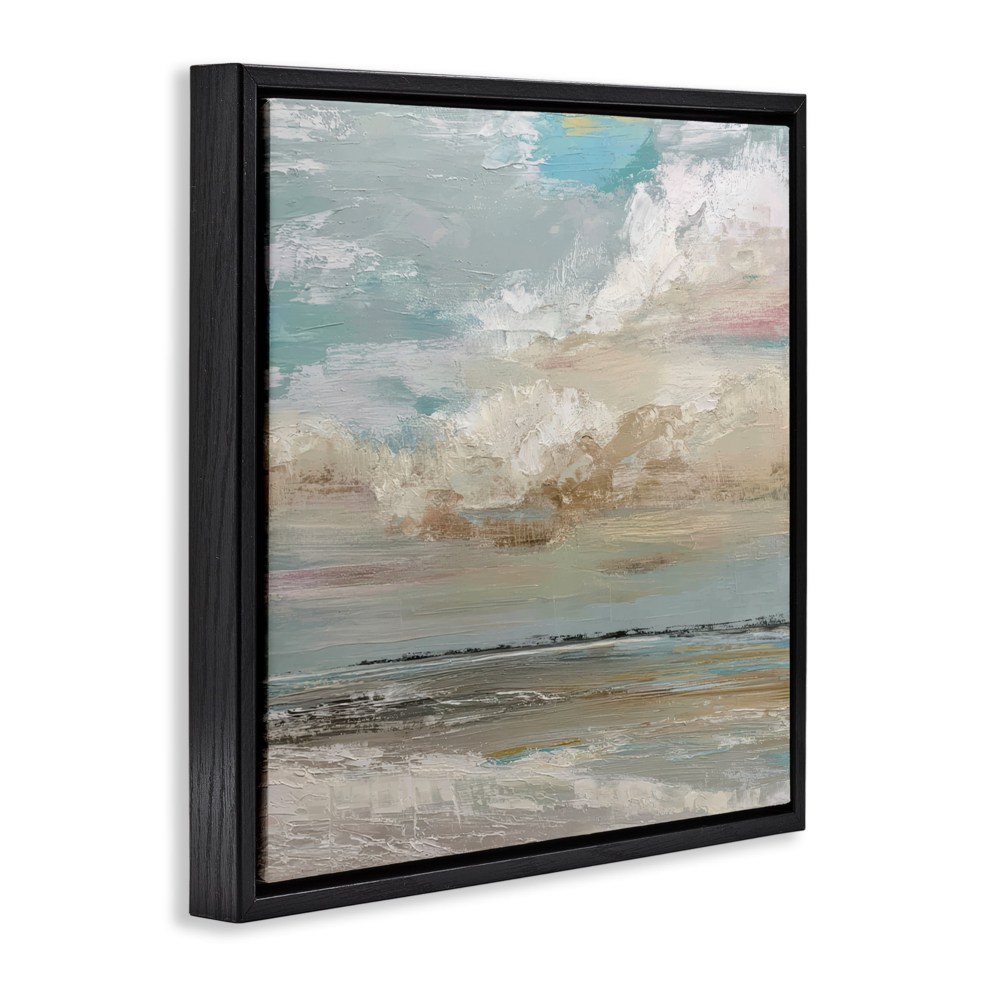 Stupell Industries Cloudy Beach Brushstrokes Black Framed Floater Canvas Wall Art, design by Kim Curinga
