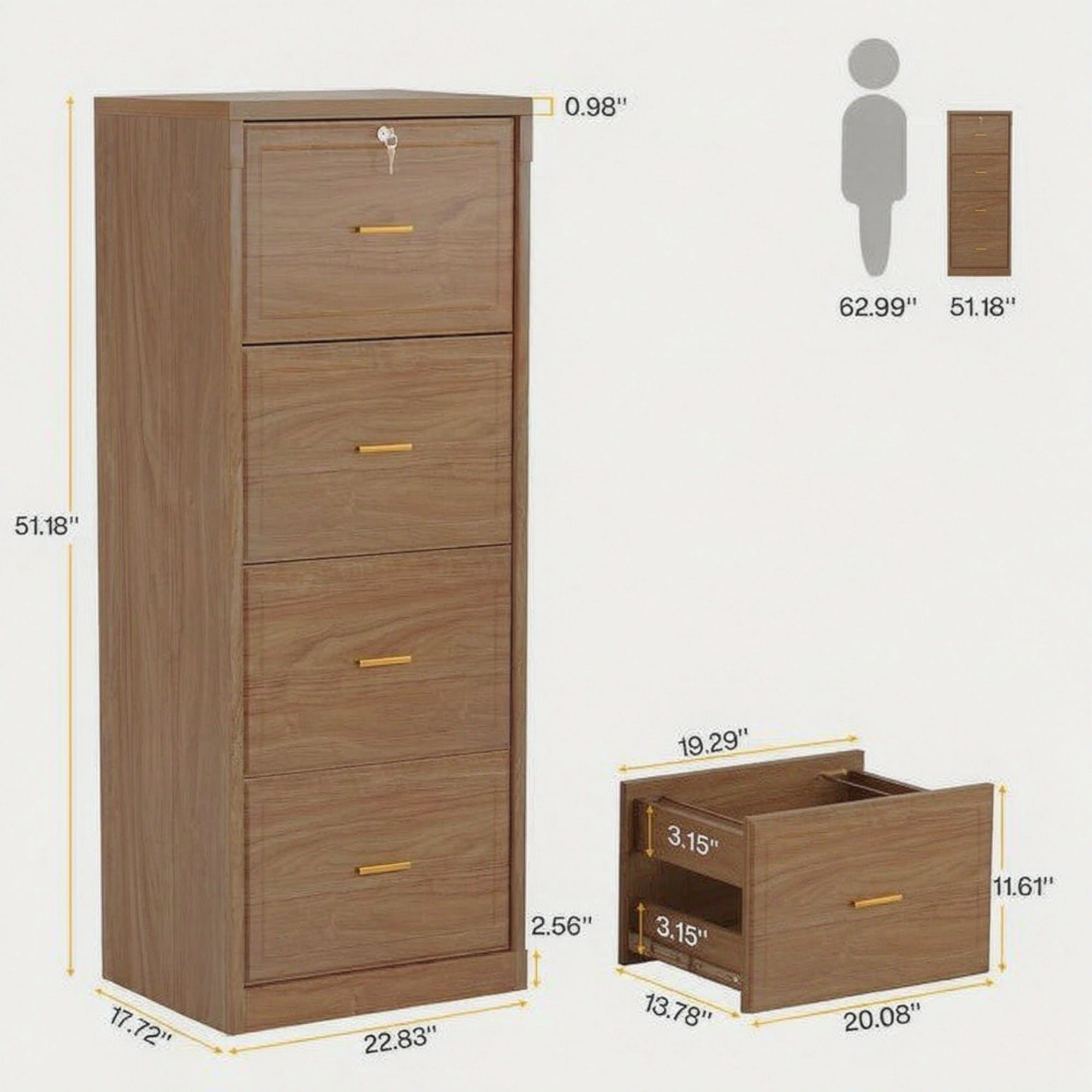 Astoutdoor Vertical File Cabinet with 4 Storage Drawers, MDF Office Filing Cabinet, 54.92 in Long