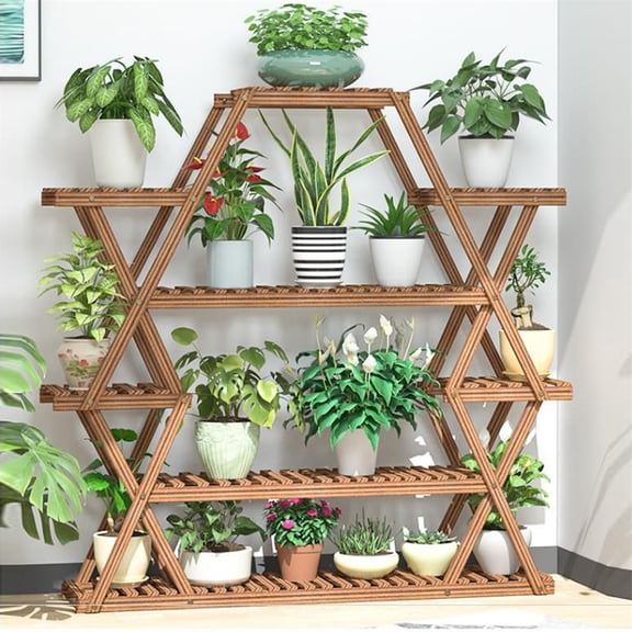 Wisfor Large Pine Wood Plant Stand Indoor Outdoor Garden Flower Shelf 8 Tiers for Multiple Pots