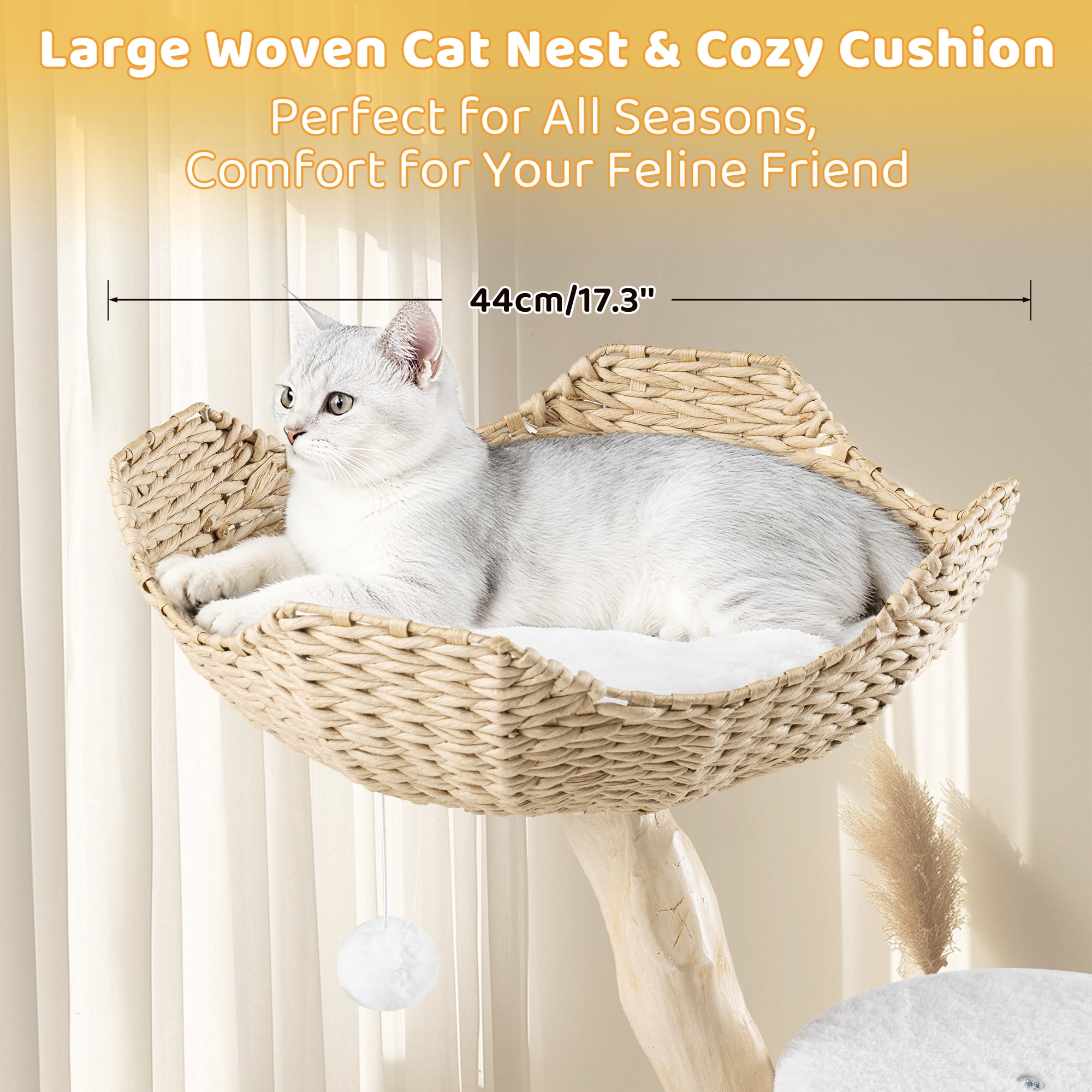 PERIMIDOME 43'' Cat Tree Tower with Cozy Beds&Scratching post, Multi-Level Cat Climbing Furniture for Indoor Cats,Faux Wood Grain Design