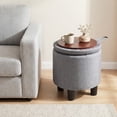 thumbnail image 4 of Gymax Round Storage Ottoman Linen Fabric Upholstered Footrest Stool w/ Removable Lid Gray, 4 of 10