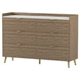 thumbnail image 4 of EUROCO 55" Longer 6 Drawer Dresser, Double Dresser Modern Storage Dresser with Marbling Worktop, Wood strip, Metal Leg and Handle for Hallway, Living Room and Bedroom,Walnut, 4 of 8