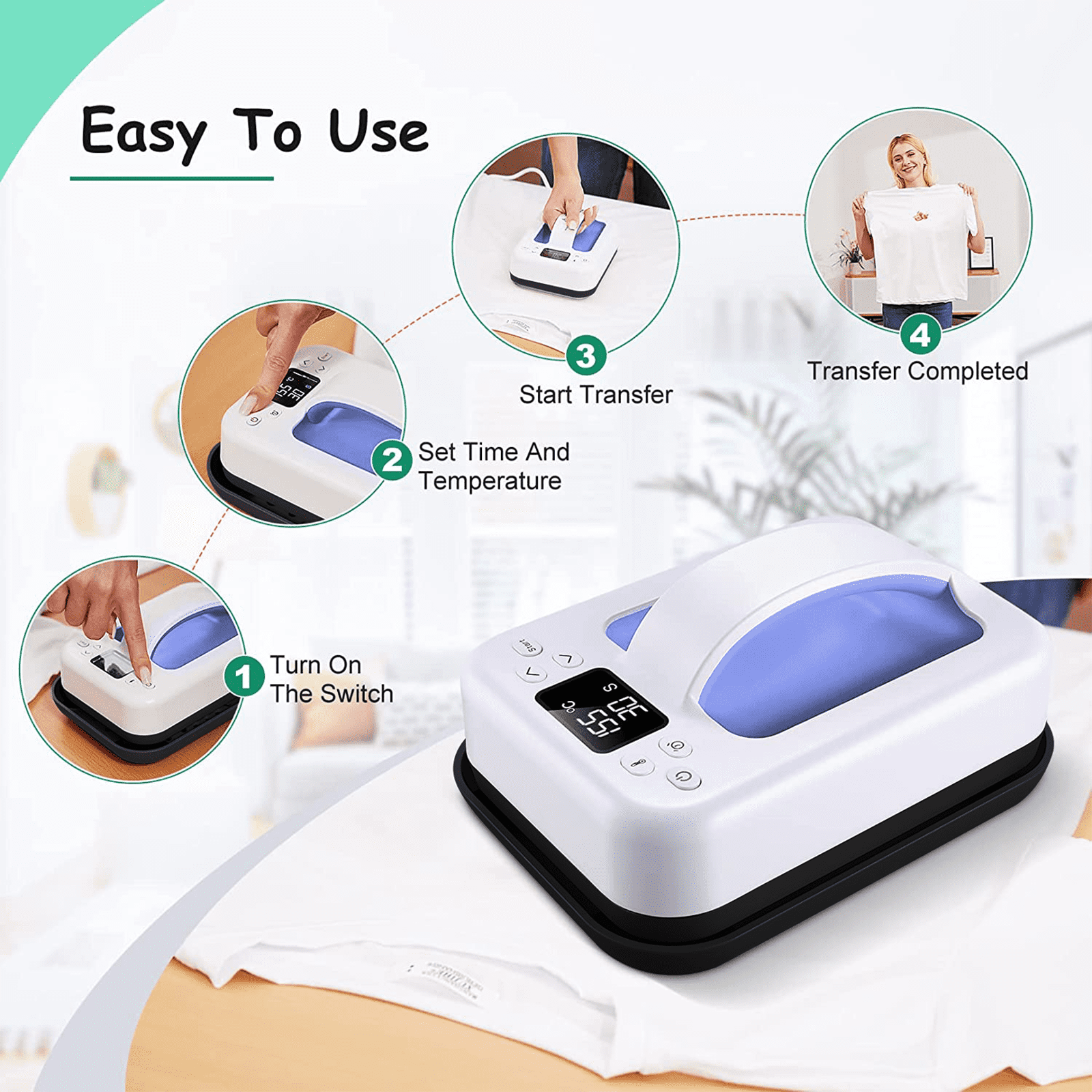 AST&T Heat Press Machine 7"x4.8" Lavender Purple, Portable Digital Easy Press for DIY T-Shirts, HTV Vinyl & Sublimation