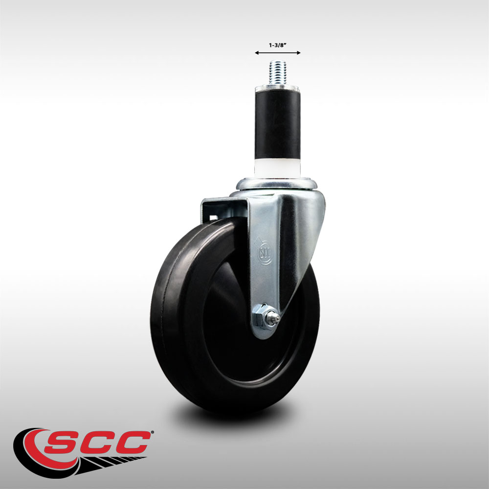 Stainless Steel Hard Rubber Swivel Expanding Stem Caster w/5" x 1.25" Black Wheel and 1-3/8" Stem - 300 lbs Capacity/Caster - Service Caster Brand - image 2 of 4