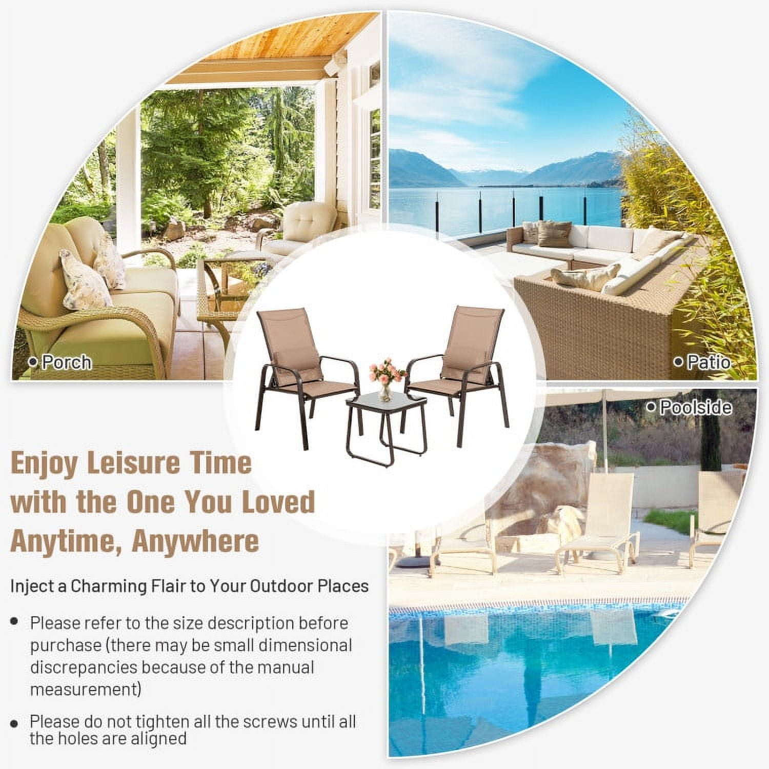 Aimee Lii 3 Pieces Outdoor Patio Furniture Set, Patio Bistro Furniture Set with Adjustable Backrest, Brown
