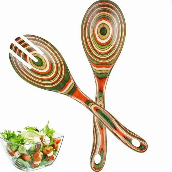 CUKIXA 2-Piece PAKKA Wood Kitchen Set, 14.6-inch Colorful Utensils for Non-Stick Cookware, Teak Wood Spoons & Spatulas with Hanging Holes (0.66lb Complete Collection)