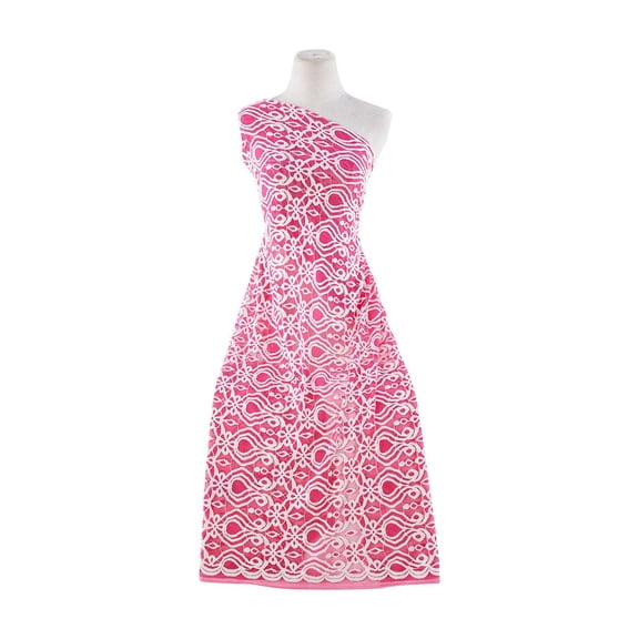 Zelouf Shanel Embroidered Knit Lace  , Sewing, DIY, Crafts Fabric by the Yard, Dashing Pink/white, 3 Yard