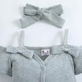 thumbnail image 5 of Odeerbi Infant Girls 3 Piece Outfits Ruffle Bodysuit Flared Jeans Set Summer Clothes Fashion Casual Round Neck Collar Short Sleeve Botton Tops Solid Color Long Pants Sets Gray, 5 of 9