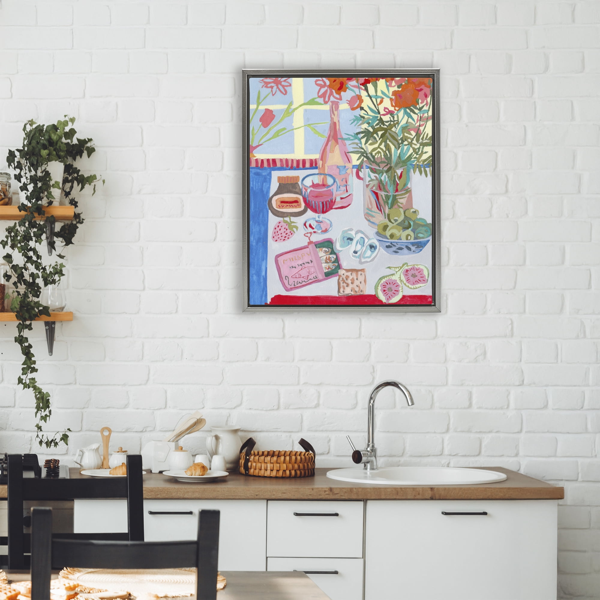 Stupell Industries Red & Blue Table Setting Gray Framed Floater Canvas Wall Art, design by Melissa Wang